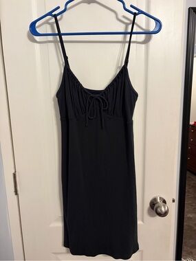 American Eagle Outfitters Black Spaghetti Strap Tie-Front Slip Dress